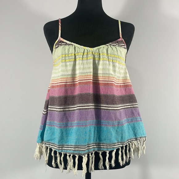 Billabong Multi colored stripped cotton fringe tank top,XS - Picture 9 of 9